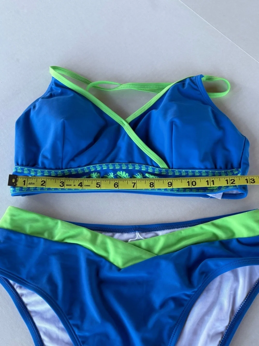 Cupshe Colorblock Triangle Bikini Set Medium V Waist Bottoms Blue Green NWT